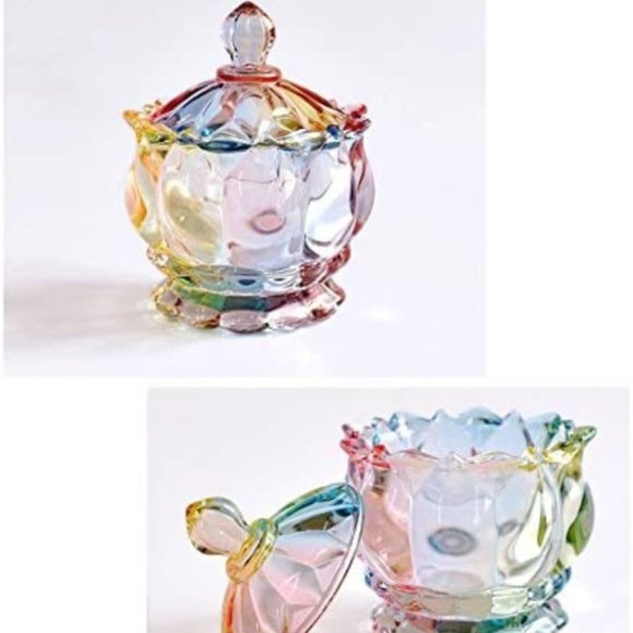 Free People 7oz Crystal Clear Glass Royal Embossed Apothecary Jar With Lids - Picture 2 of 5